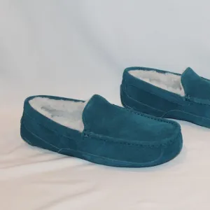 NIB UGG MEN'S ASCOT‎ SUEDE SHEARLING SLIP ON SLIPPERS MARINE BLUEU