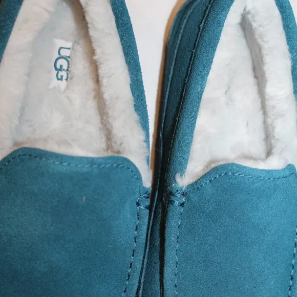 NIB UGG MEN'S ASCOT‎ SUEDE SHEARLING SLIP ON SLIPPERS MARINE BLUEU
