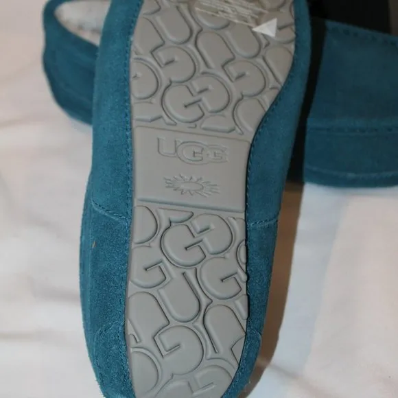 NIB UGG MEN'S ASCOT‎ SUEDE SHEARLING SLIP ON SLIPPERS MARINE BLUEU