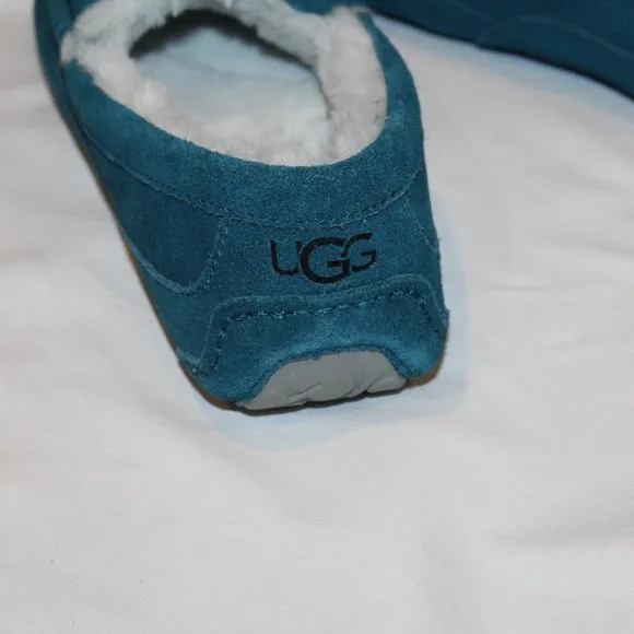NIB UGG MEN'S ASCOT‎ SUEDE SHEARLING SLIP ON SLIPPERS MARINE BLUEU