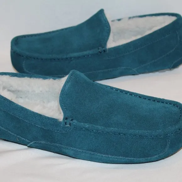 NIB UGG MEN'S ASCOT‎ SUEDE SHEARLING SLIP ON SLIPPERS MARINE BLUEU
