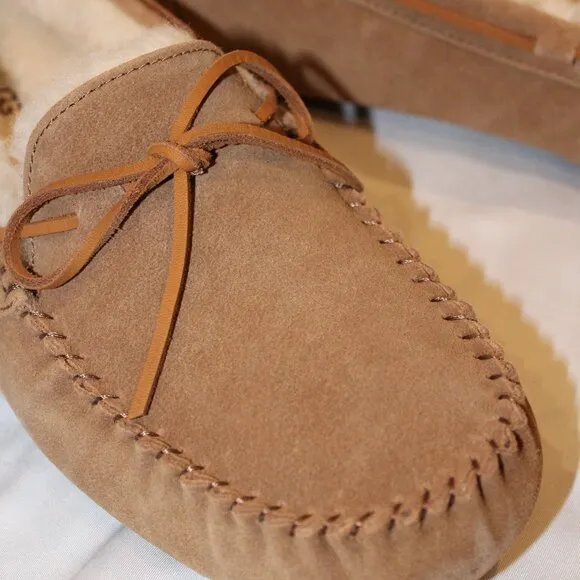 NIB UGG MEN'S OLSEN SUEDE SHEARLING LINED CHESTNUT SLIPPERS SZ 13