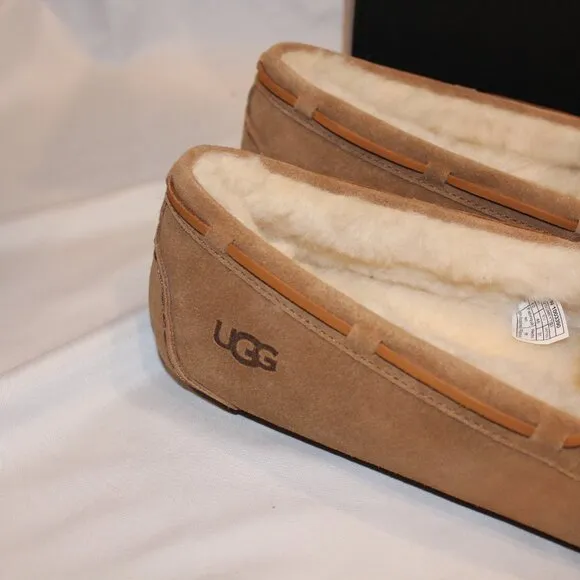 NIB UGG MEN'S OLSEN SUEDE SHEARLING LINED CHESTNUT SLIPPERS SZ 13