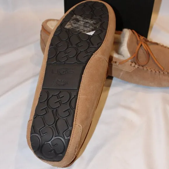 NIB UGG MEN'S OLSEN SUEDE SHEARLING LINED CHESTNUT SLIPPERS SZ 13
