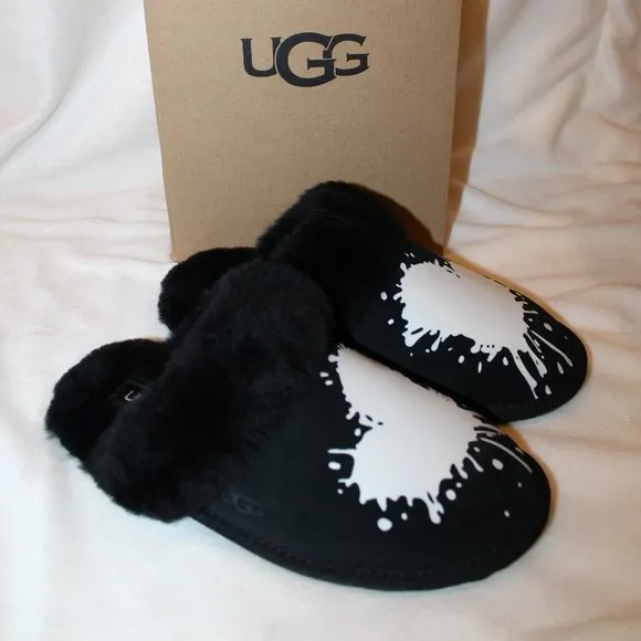 NIB UGG SCUFFETTE WOMEN'S HEART VALENTINE'S SUEDE SHEARLING‎ LINED SLIPPERS
