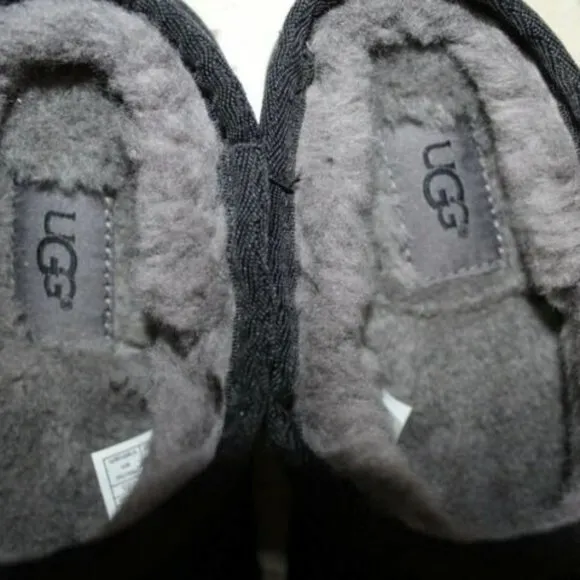 NIB UGG WOMEN'S CLASSIC‎ SUEDE SHEARLING LINED SLIPPERS BLACK