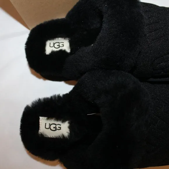 NIB UGG WOMEN'S‎ DISQUETTE FELT SHEARLING LINED SLIPPERS BLACK