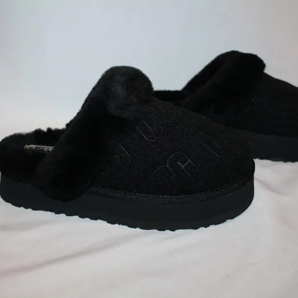 NIB UGG WOMEN'S‎ DISQUETTE FELT SHEARLING LINED SLIPPERS BLACK