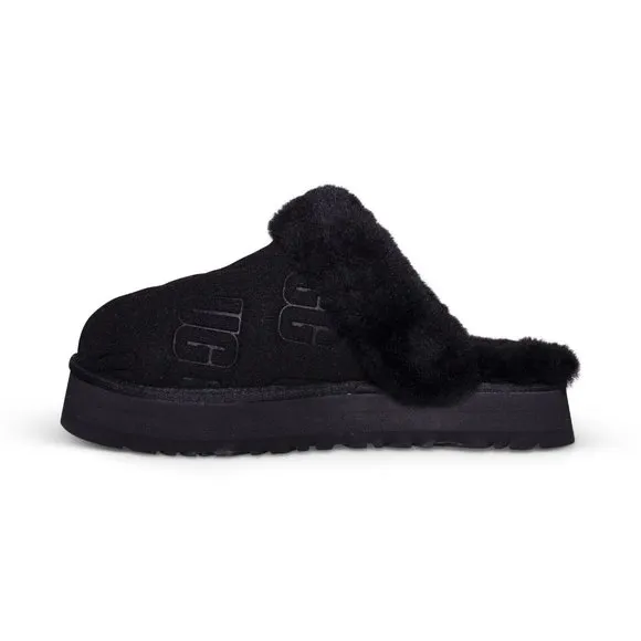 NIB UGG WOMEN'S‎ DISQUETTE FELT SHEARLING LINED SLIPPERS BLACK
