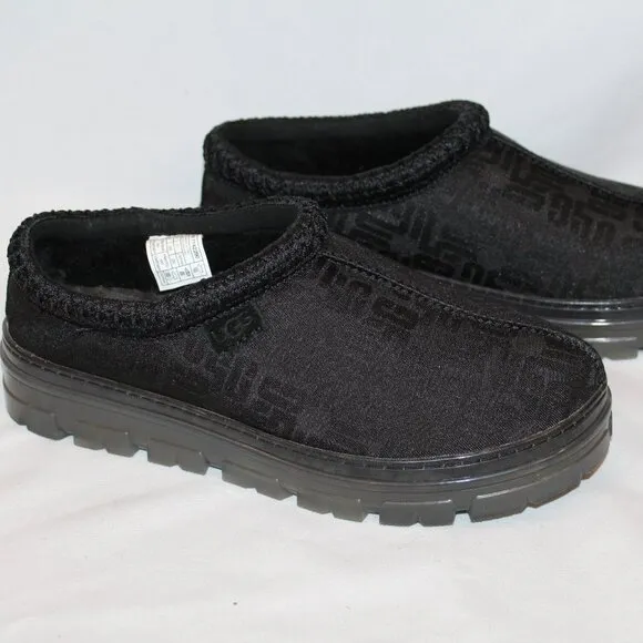 NIB UGG WOMEN'S TASMAN PLATFORM LOGO‎ SHEARLING LINED SLIPPERS BLACK