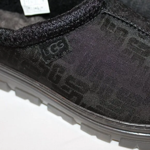 NIB UGG WOMEN'S TASMAN PLATFORM LOGO‎ SHEARLING LINED SLIPPERS BLACK