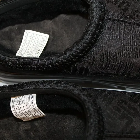 NIB UGG WOMEN'S TASMAN PLATFORM LOGO‎ SHEARLING LINED SLIPPERS BLACK