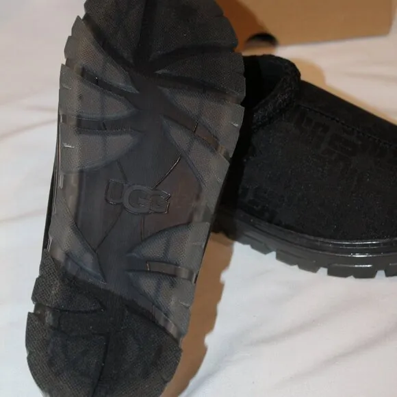 NIB UGG WOMEN'S TASMAN PLATFORM LOGO‎ SHEARLING LINED SLIPPERS BLACK