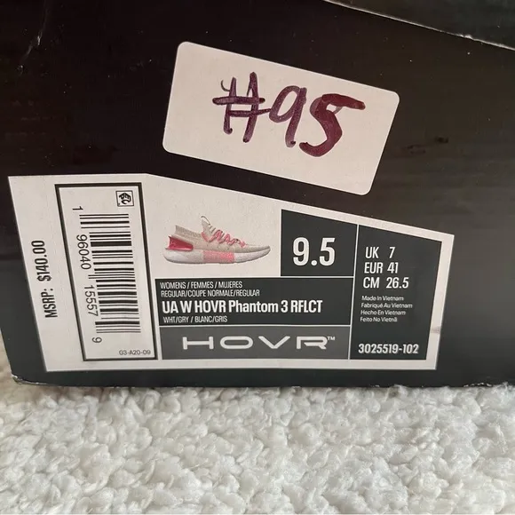 NIB Under Armour Women's HOVR Phantom 3 Reflect in White / Gray / Pink Size 9.5