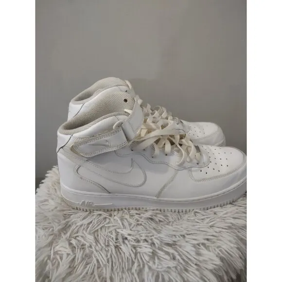 Nike Air Force 1 Mid Triple White Basketball Shoes Sz 13
