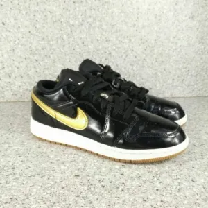 Nike Air Jordan 1 Low Black Gold Patent Leather Shoes Women's Sneakers