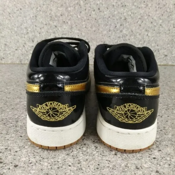 Nike Air Jordan 1 Low Black Gold Patent Leather Shoes Women's Sneakers