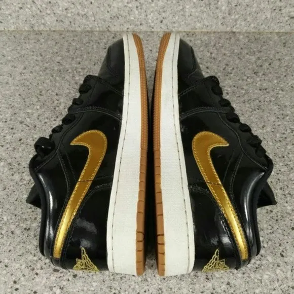 Nike Air Jordan 1 Low Black Gold Patent Leather Shoes Women's Sneakers