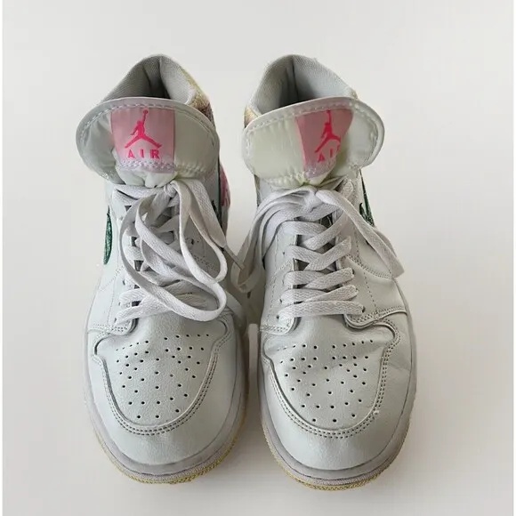 Nike Air Jordan 1 Mid Paint Drip Ice Cream White Pink  Size 7Y/8.5 Women