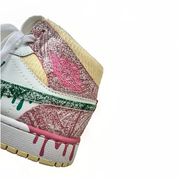 Nike Air Jordan 1 Mid Paint Drip Ice Cream White Pink  Size 7Y/8.5 Women
