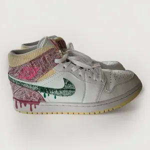 Nike Air Jordan 1 Mid Paint Drip Ice Cream White Pink  Size 7Y/8.5 Women