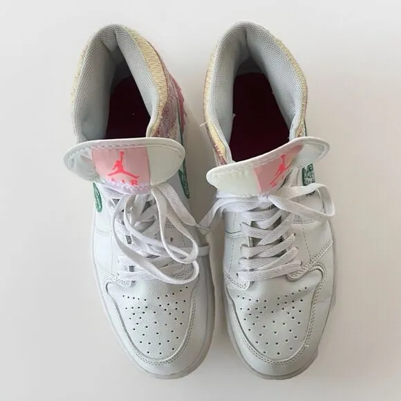 Nike Air Jordan 1 Mid Paint Drip Ice Cream White Pink  Size 7Y/8.5 Women