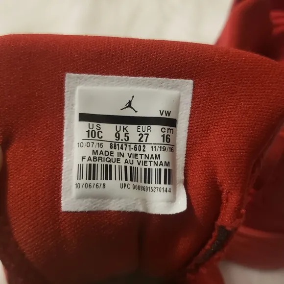 Nike Air Jordan 2016 Retro Gym Red Size 10C
