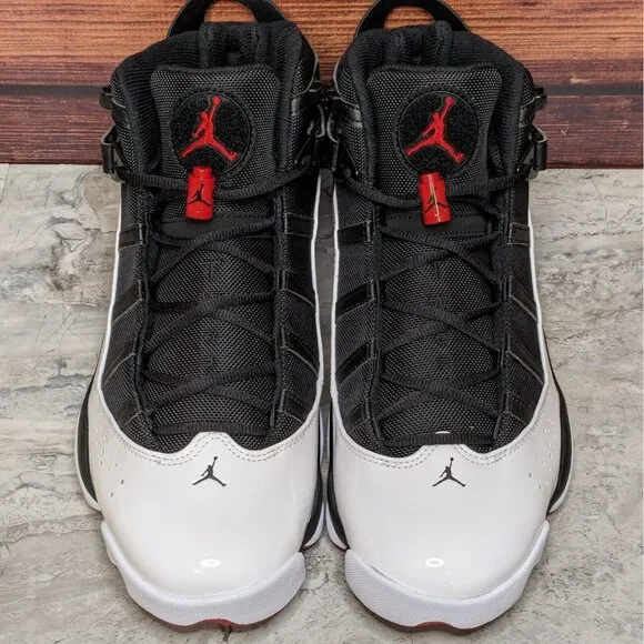 Nike Air Jordan 6 Rings Men's 13 Patent Bred Black Red White Shoes 322992-067