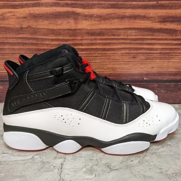 Nike Air Jordan 6 Rings Men's 13 Patent Bred Black Red White Shoes 322992-067