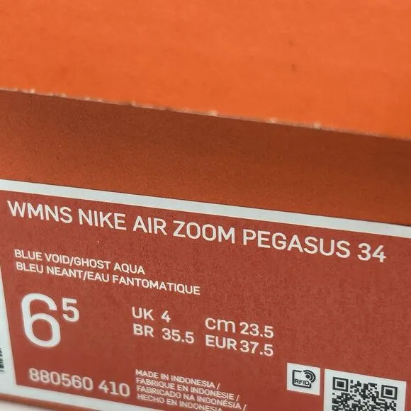 Nike Air Zoom Pegasus 34 Women's Size 6.5 Blue Void 880560-410 Running Shoes