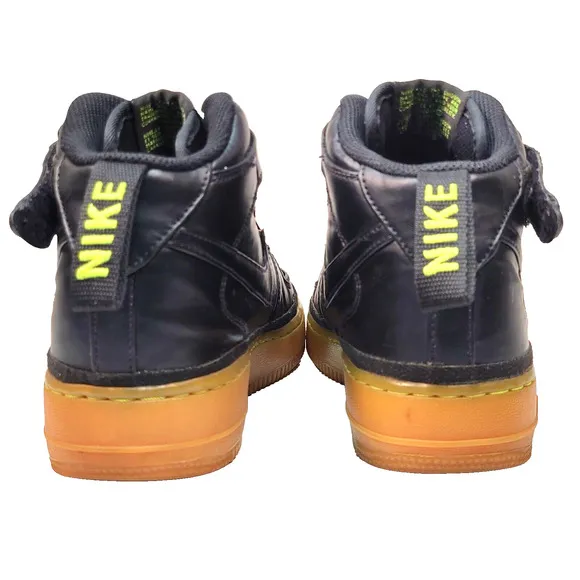 Nike Boys Air Force 1 Mid LV8 Black Gum Volt Basketball Size 6.5Y 820342-004