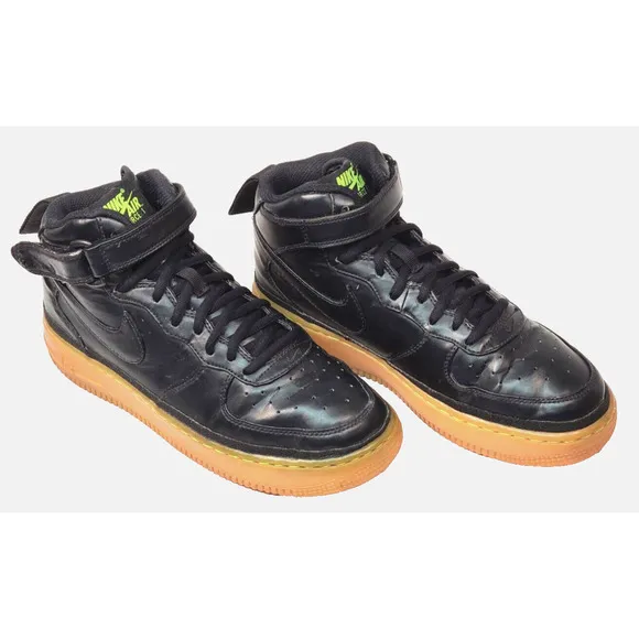 Nike Boys Air Force 1 Mid LV8 Black Gum Volt Basketball Size 6.5Y 820342-004