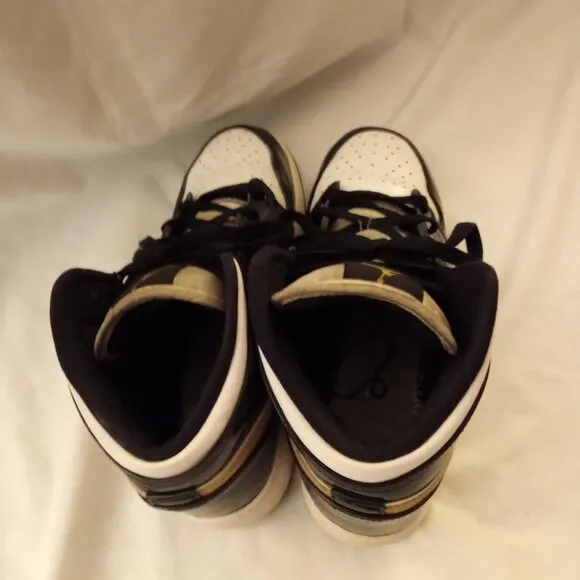 Nike Boy's Air Jordan 1 Mid Patent Black White Gold Sneakers Shoes Size 7Y