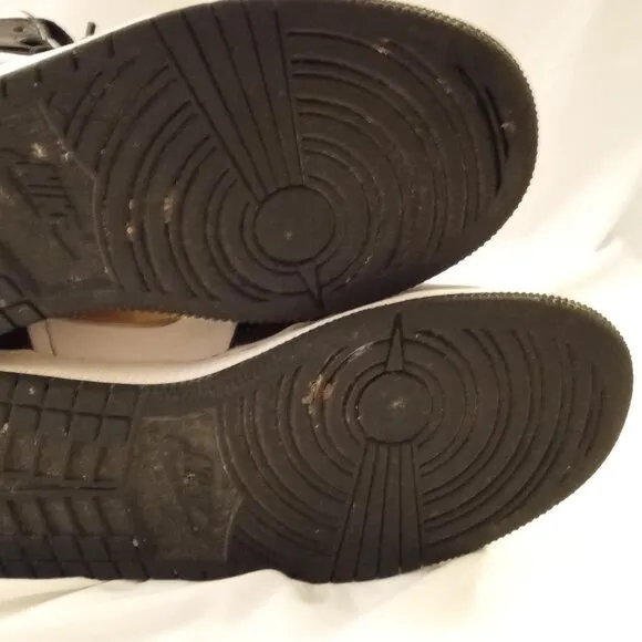 Nike Boy's Air Jordan 1 Mid Patent Black White Gold Sneakers Shoes Size 7Y