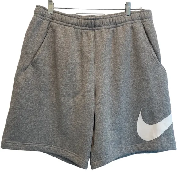 Nike Club Shorts Athletic Comfort Drawstring Waist Pockets Gray White Size Large