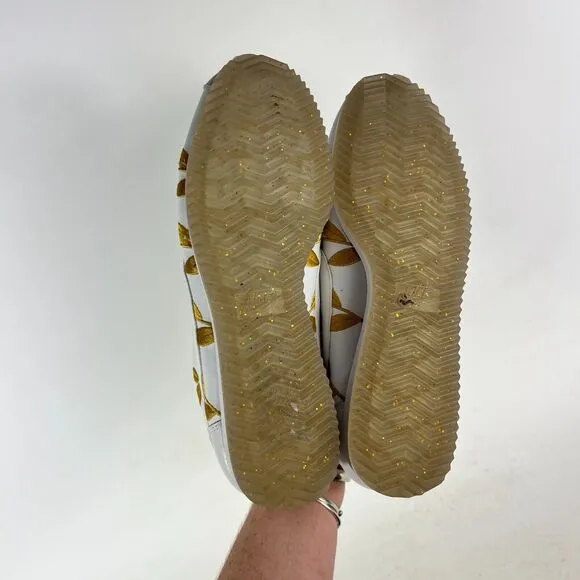 Nike Cortez CE Sneaker Women 9.5 White Gold Leaves Leather Lace Up Low Top Shoes