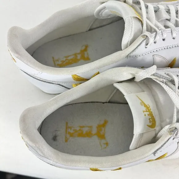 Nike Cortez CE Sneaker Women 9.5 White Gold Leaves Leather Lace Up Low Top Shoes