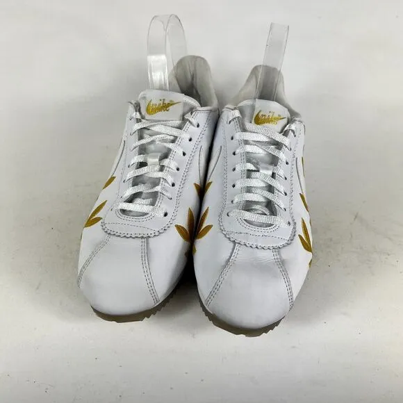Nike Cortez CE Sneaker Women 9.5 White Gold Leaves Leather Lace Up Low Top Shoes