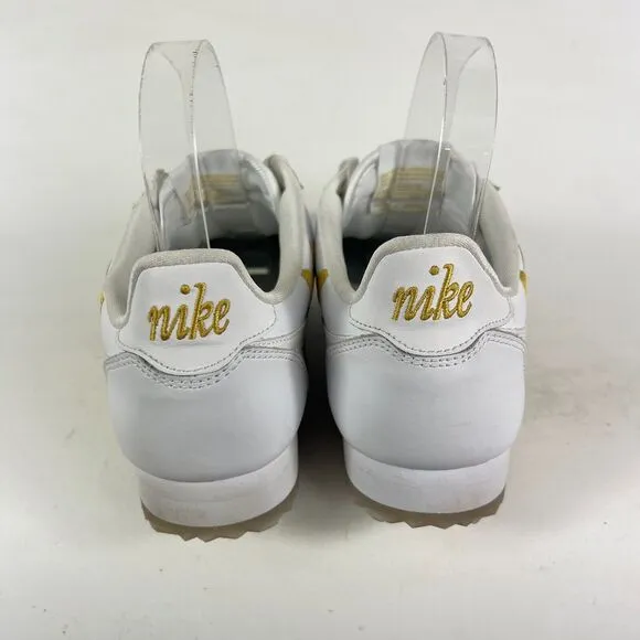 Nike Cortez CE Sneaker Women 9.5 White Gold Leaves Leather Lace Up Low Top Shoes
