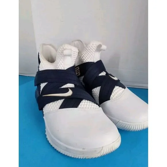 Nike LeBron Soldier Basketball Shoes White Navy Cross-Strap‎ Athletic Sneakers