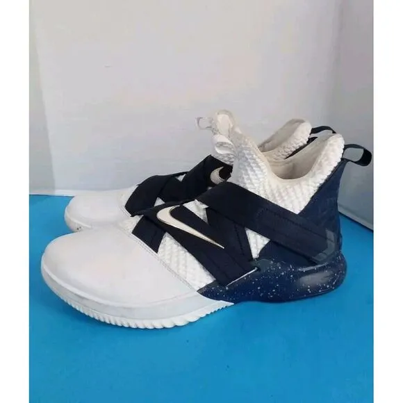 Nike LeBron Soldier Basketball Shoes White Navy Cross-Strap‎ Athletic Sneakers