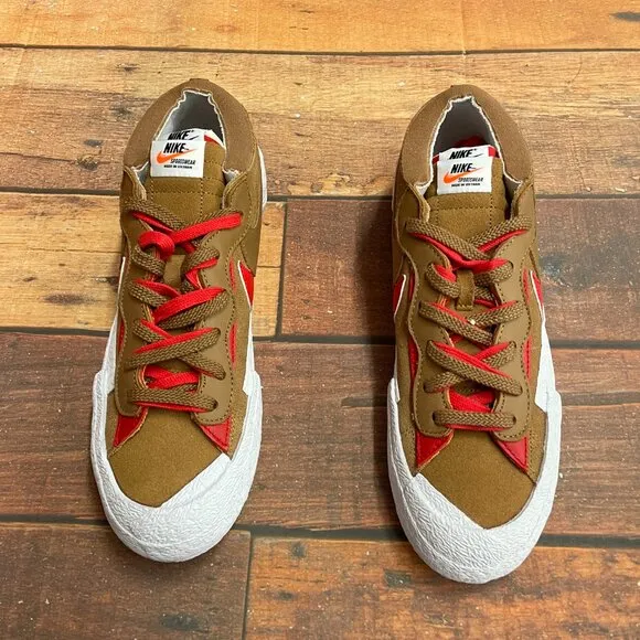Nike Men's Blazer LOW / SACAI British Tan Patent Leather Shoes