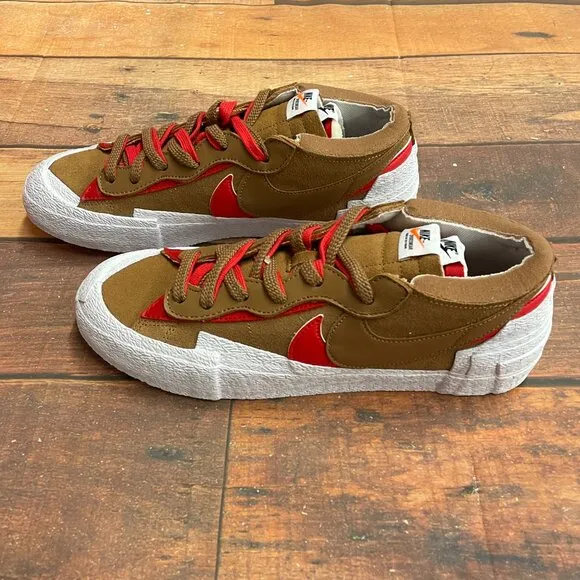 Nike Men's Blazer LOW / SACAI British Tan Patent Leather Shoes