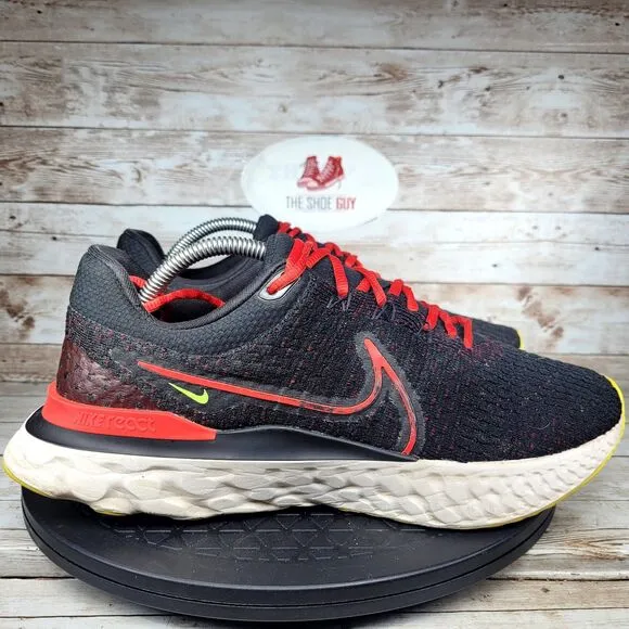 Nike React Men's Size 10.5 Infinity Run Flyknit 3 Black Red Running Shoes