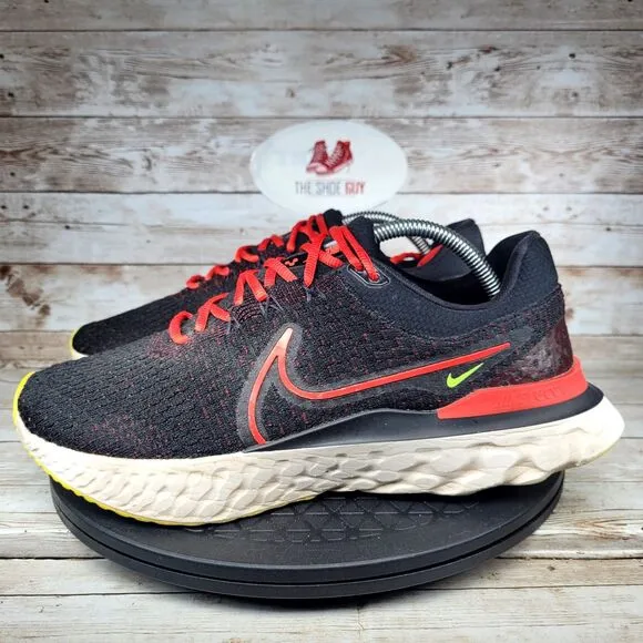 Nike React Men's Size 10.5 Infinity Run Flyknit 3 Black Red Running Shoes