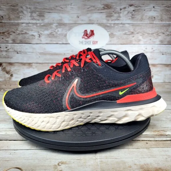 Nike React Men's Size 10.5 Infinity Run Flyknit 3 Black Red Running Shoes