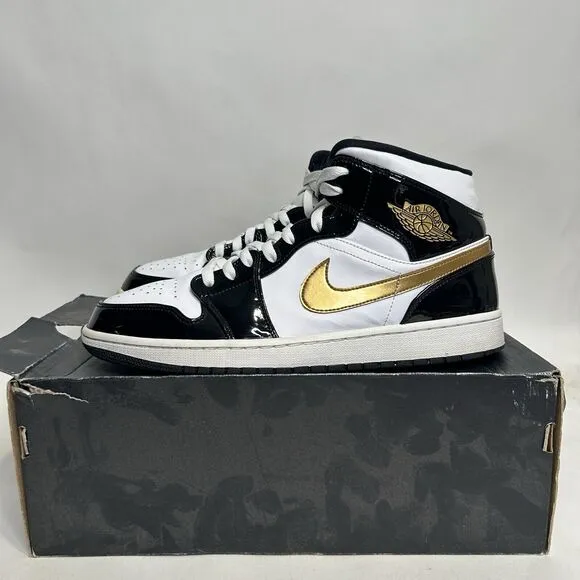 Nike Shoes Air Jordan 1 Mid SE “Patent Black Gold” 2024