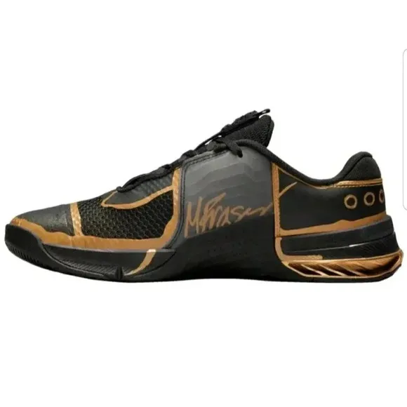 Nike Size 8 Men's Black Gym Metcon 7 Mat Fraser PE Metallic Gold DA8103-007