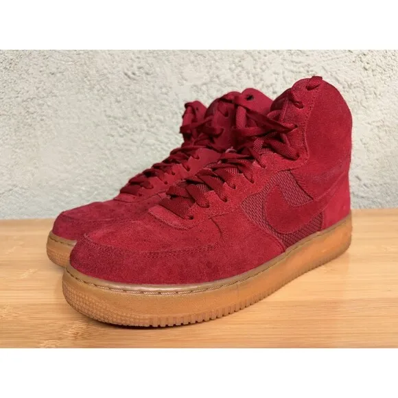 Nike Sneakers Red Suede Tan Air Force 1 High '07 LV8 Gym Red Shoes Mens 10