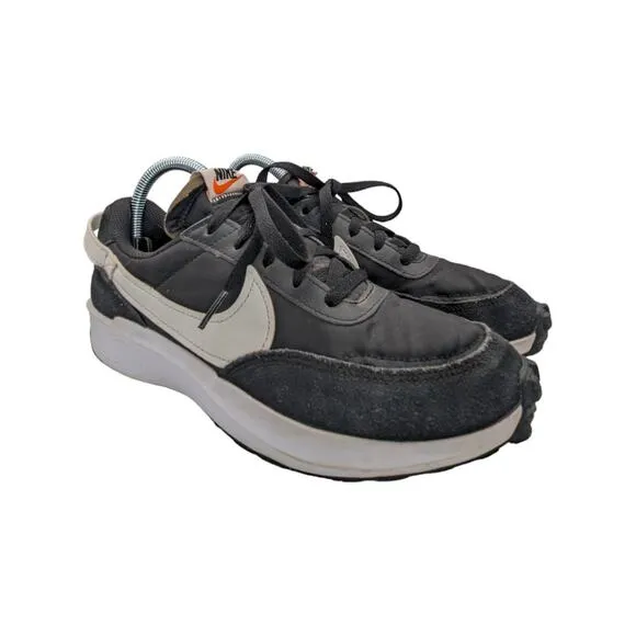 Nike Waffle Debut Sneakers Shoes Black White Swoosh Womens 8 DH9523-002 Workout
